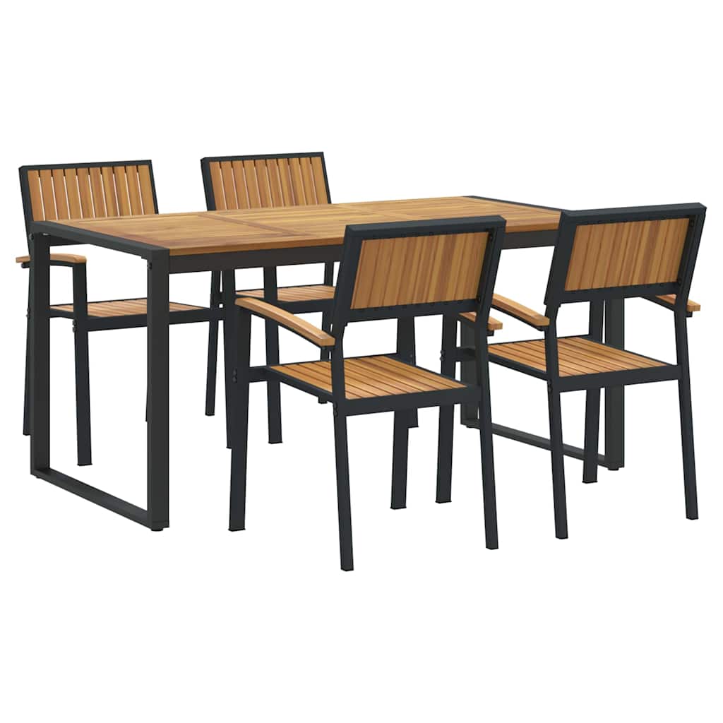 Set da Pranzo per Giardino 5 pcs Nero Legno di Acacia Massello