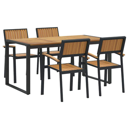 Set da Pranzo per Giardino 5 pcs Nero Legno di Acacia Massello