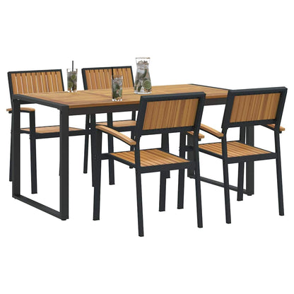 Set da Pranzo per Giardino 5 pcs Nero Legno di Acacia Massello