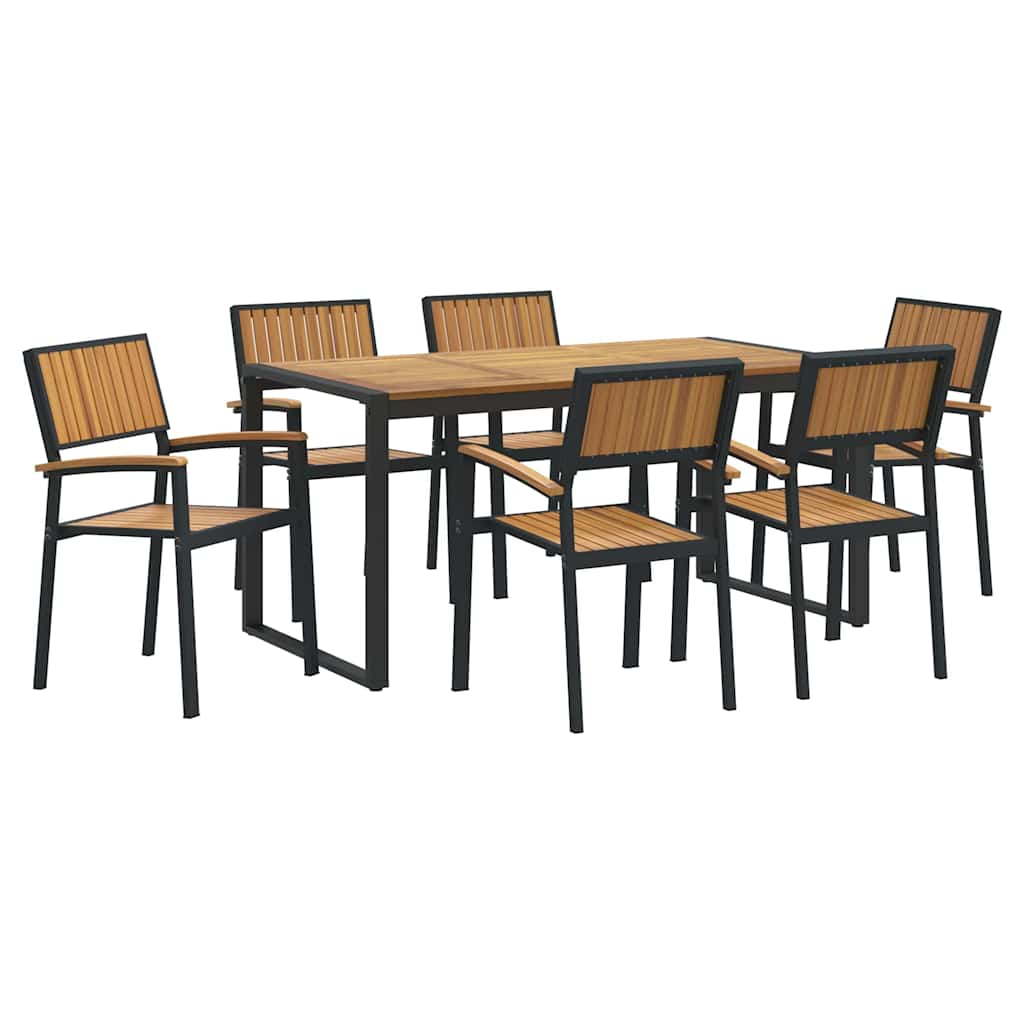 Set da Pranzo per Giardino 7 pcs Nero Legno di Acacia Massello