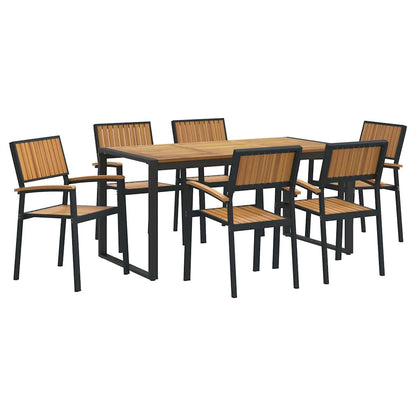 Set da Pranzo per Giardino 7 pcs Nero Legno di Acacia Massello