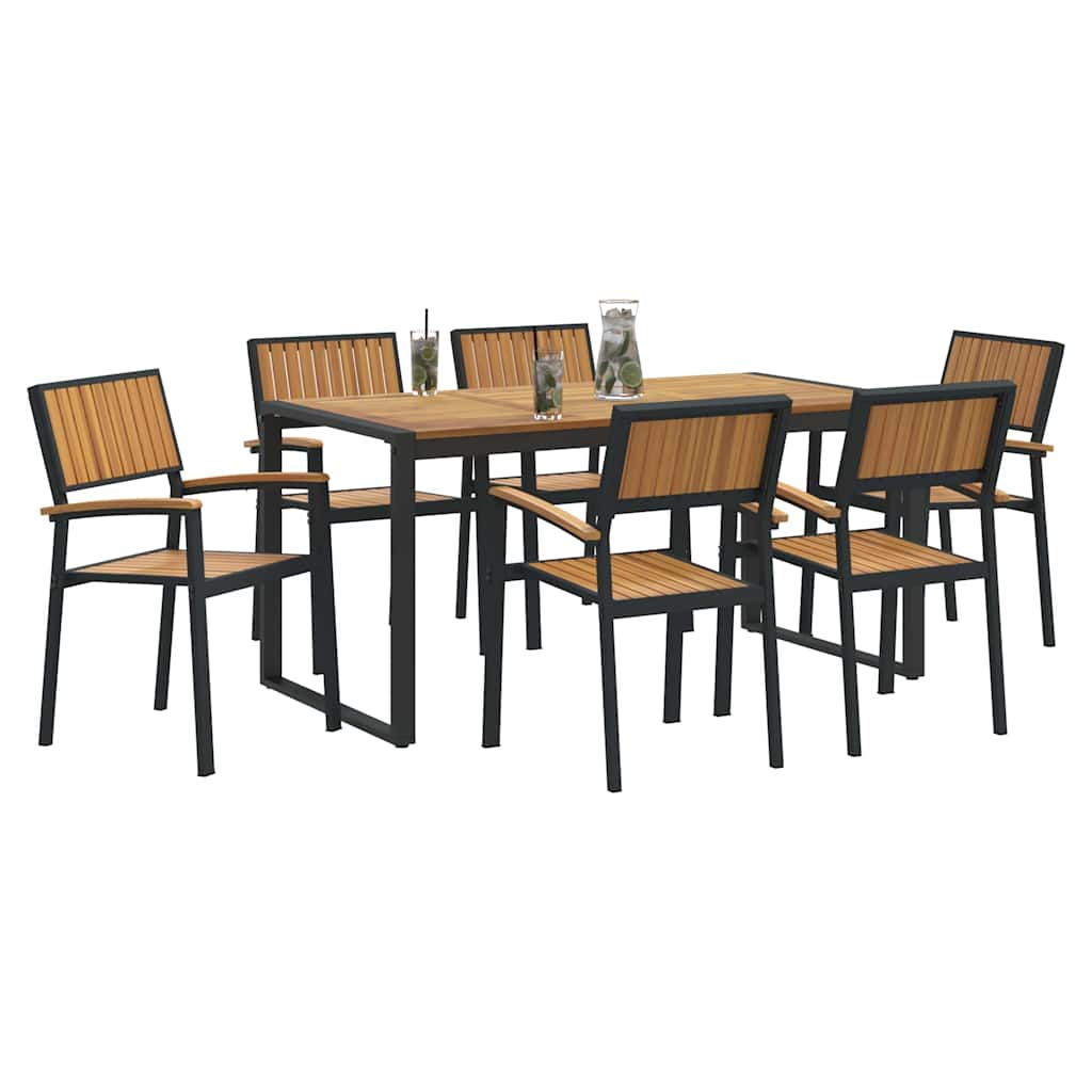 Set da Pranzo per Giardino 7 pcs Nero Legno di Acacia Massello
