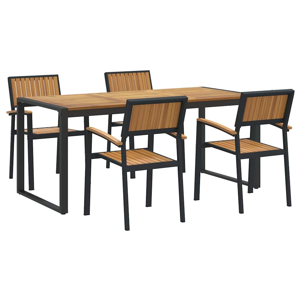 Set da Pranzo per Giardino 5 pcs Nero Legno di Acacia Massello