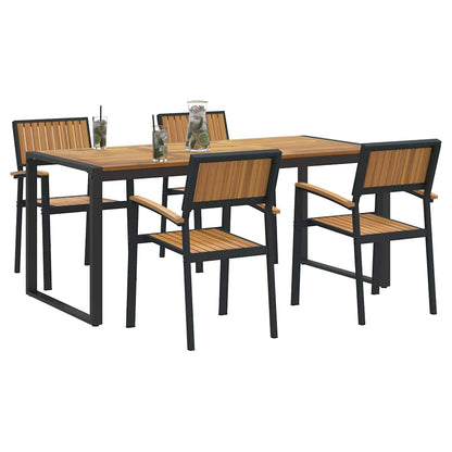 Set da Pranzo per Giardino 5 pcs Nero Legno di Acacia Massello