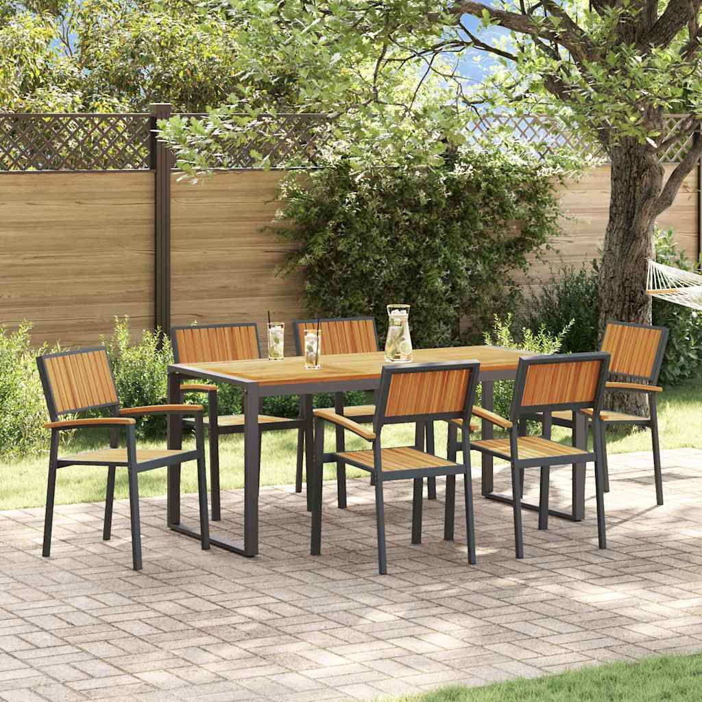 Set da Pranzo per Giardino 7 pcs Nero Legno di Acacia Massello