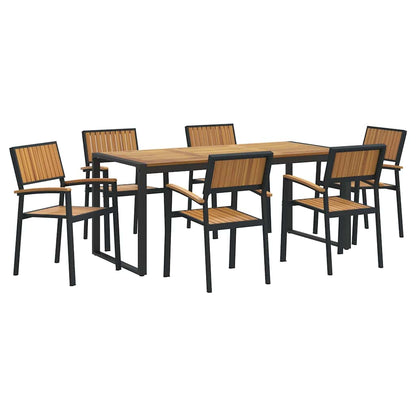 Set da Pranzo per Giardino 7 pcs Nero Legno di Acacia Massello