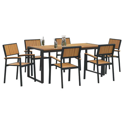 Set da Pranzo per Giardino 7 pcs Nero Legno di Acacia Massello