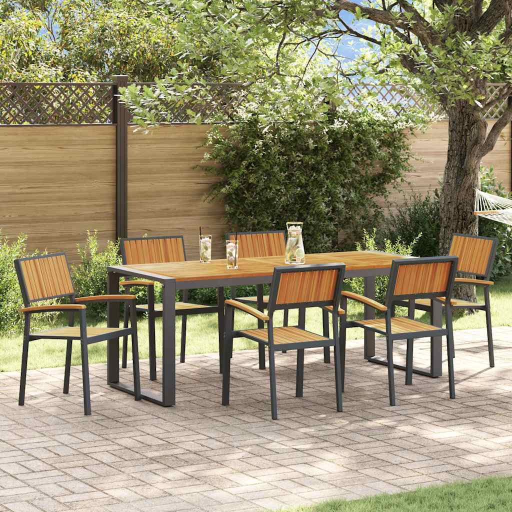 Set da Pranzo per Giardino 7 pcs Nero Legno di Acacia Massello
