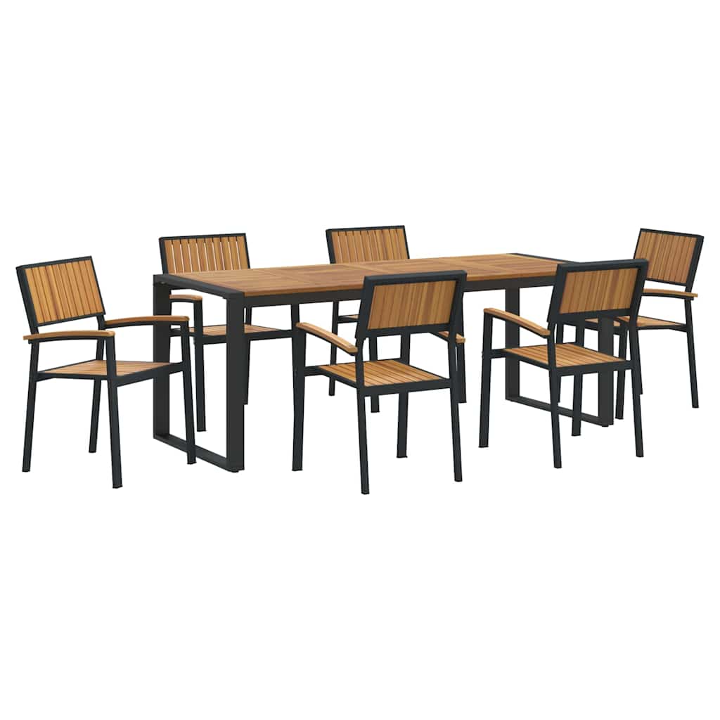 Set da Pranzo per Giardino 7 pcs Nero Legno di Acacia Massello