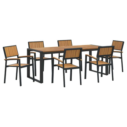 Set da Pranzo per Giardino 7 pcs Nero Legno di Acacia Massello