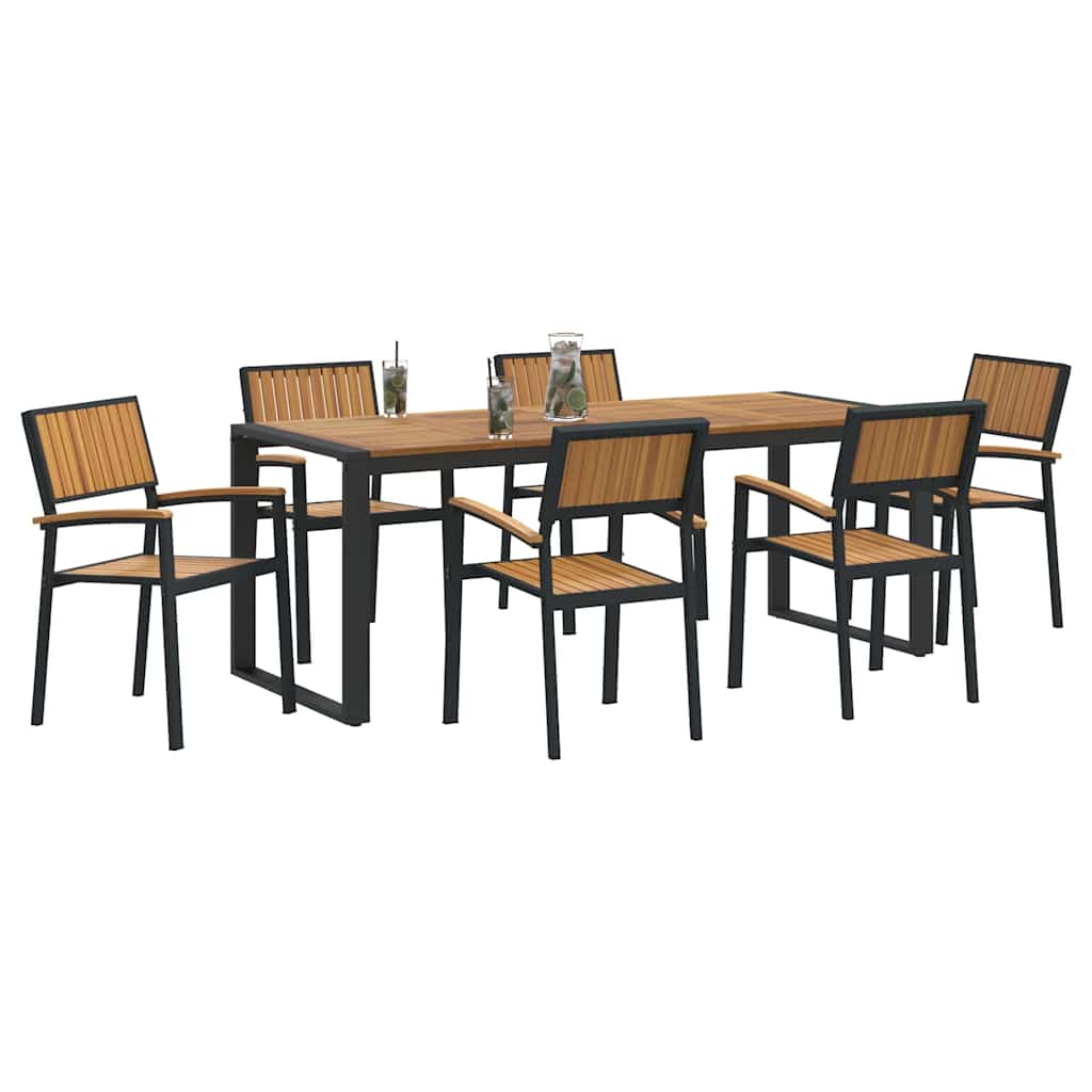 Set da Pranzo per Giardino 7 pcs Nero Legno di Acacia Massello