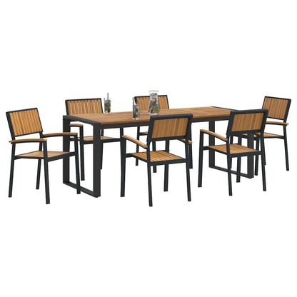 Set da Pranzo per Giardino 7 pcs Nero Legno di Acacia Massello