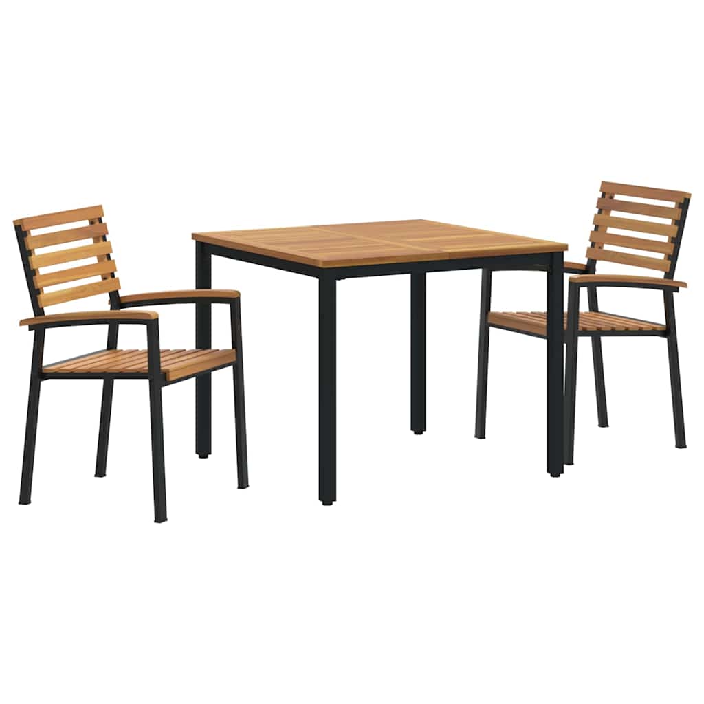 Set da Pranzo per Giardino 3 pcs Nero Legno di Acacia Massello
