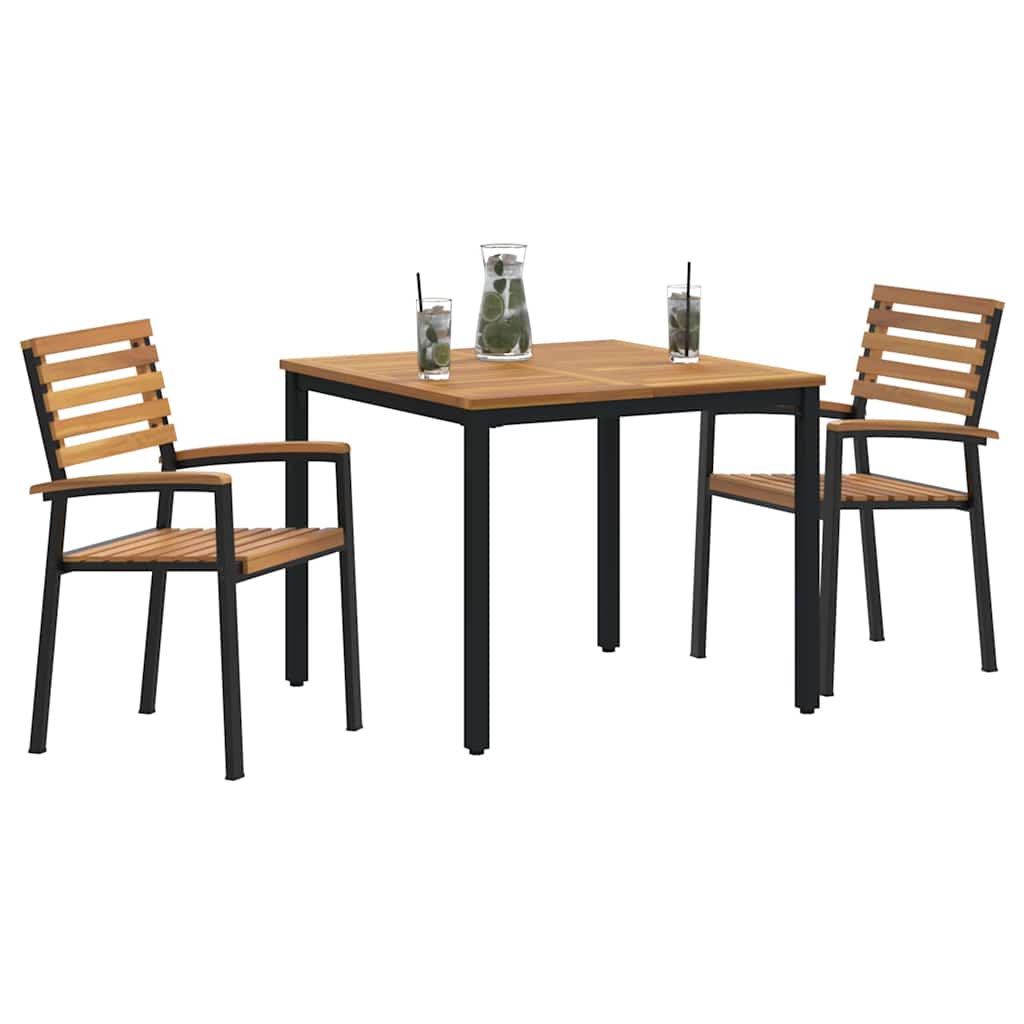 Set da Pranzo per Giardino 3 pcs Nero Legno di Acacia Massello