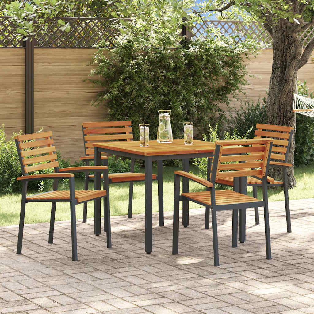 Set da Pranzo per Giardino 5 pcs Nero Legno di Acacia Massello