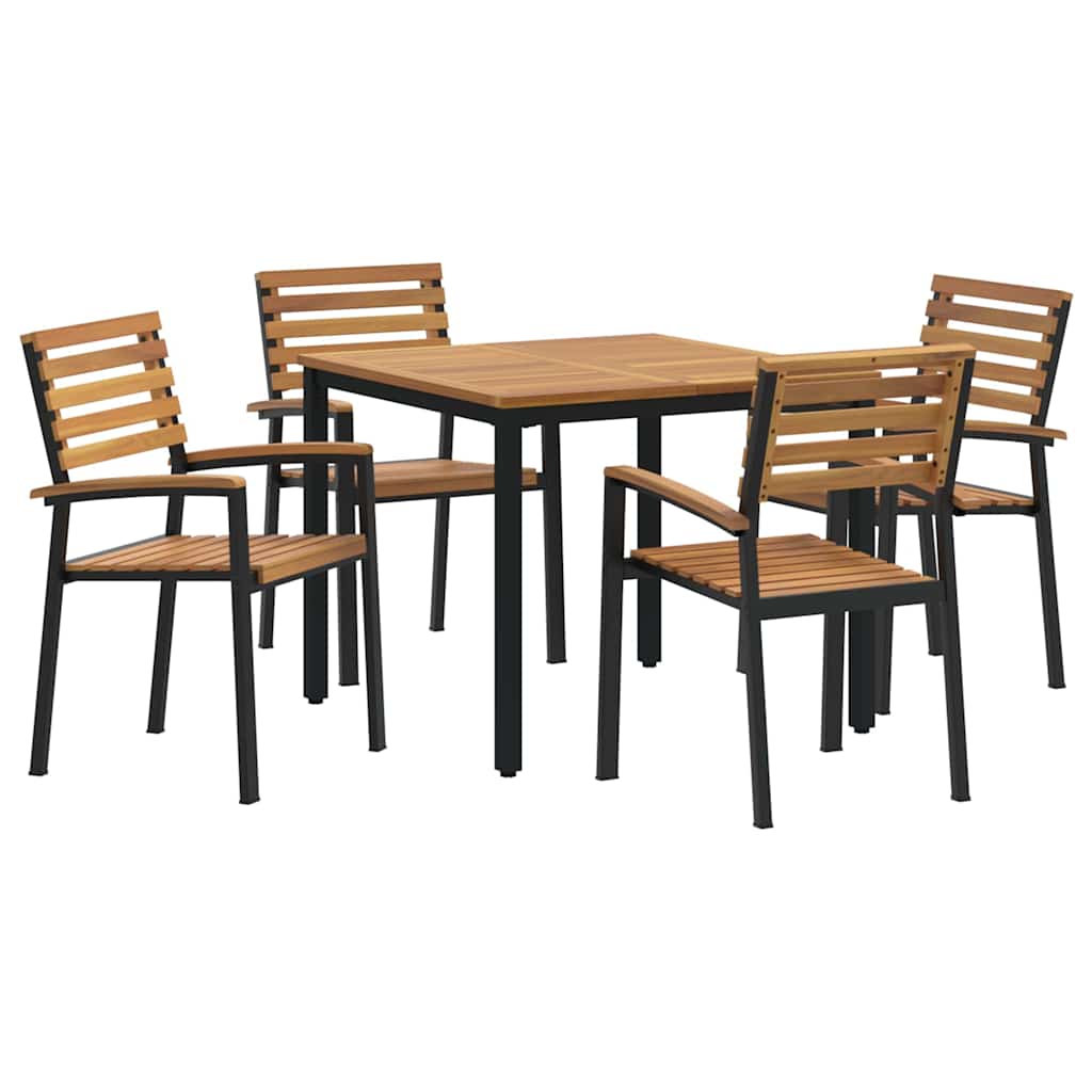 Set da Pranzo per Giardino 5 pcs Nero Legno di Acacia Massello