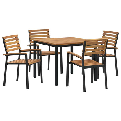 Set da Pranzo per Giardino 5 pcs Nero Legno di Acacia Massello