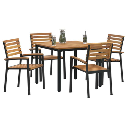 Set da Pranzo per Giardino 5 pcs Nero Legno di Acacia Massello