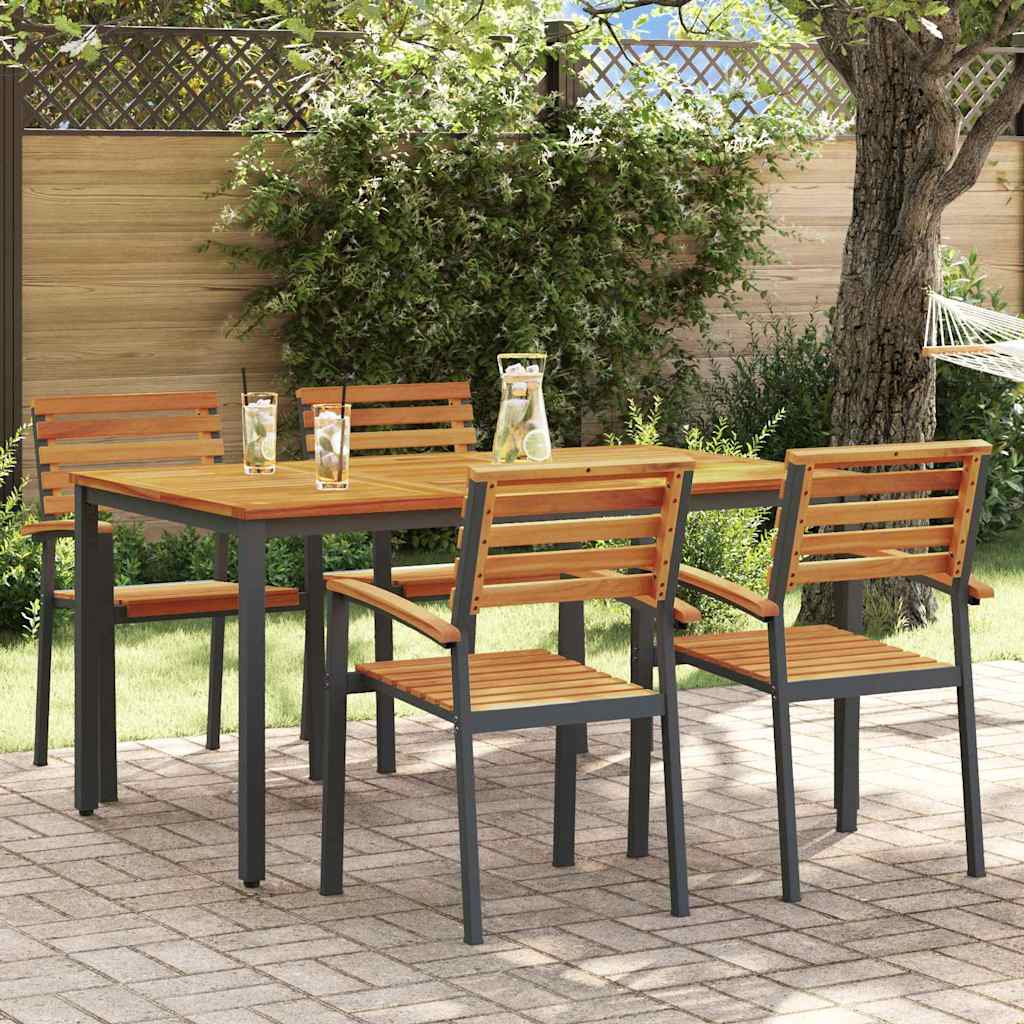 Set da Pranzo per Giardino 5 pcs Nero Legno di Acacia Massello