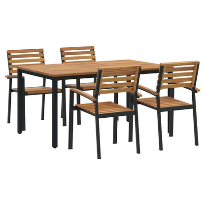 Set da Pranzo per Giardino 5 pcs Nero Legno di Acacia Massello