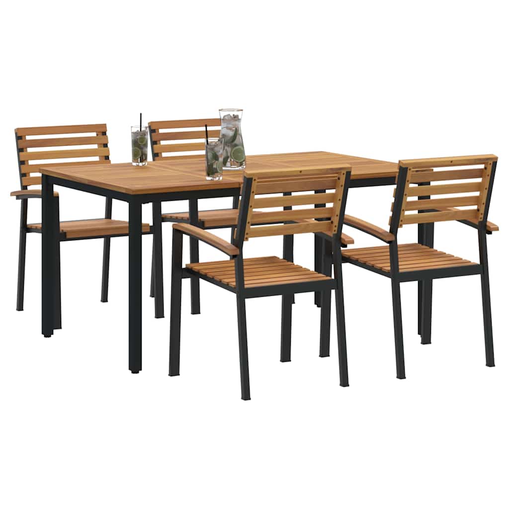 Set da Pranzo per Giardino 5 pcs Nero Legno di Acacia Massello