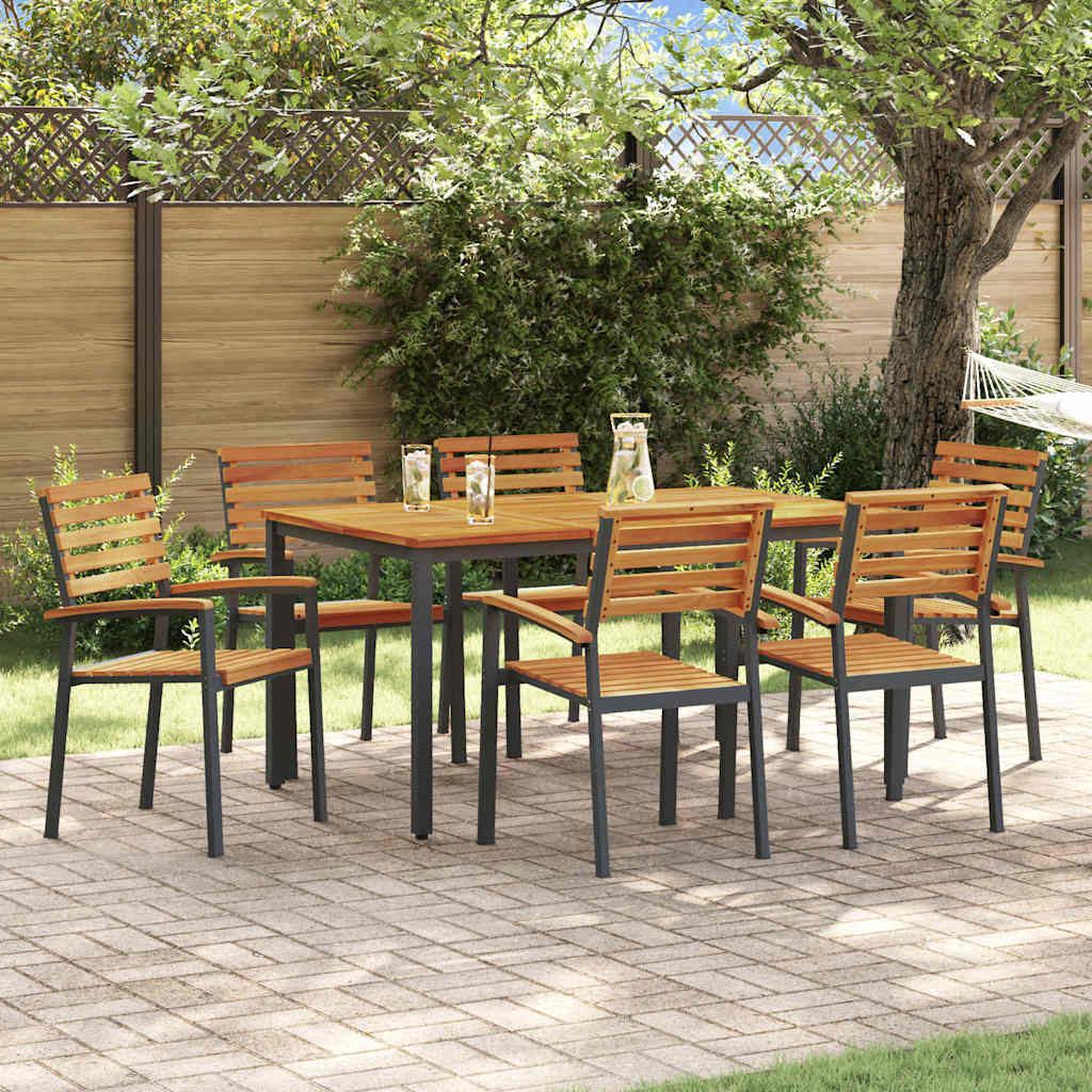 Set da Pranzo per Giardino 7 pcs Nero Legno di Acacia Massello