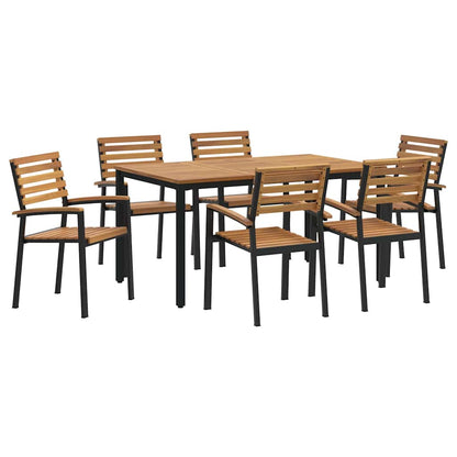 Set da Pranzo per Giardino 7 pcs Nero Legno di Acacia Massello
