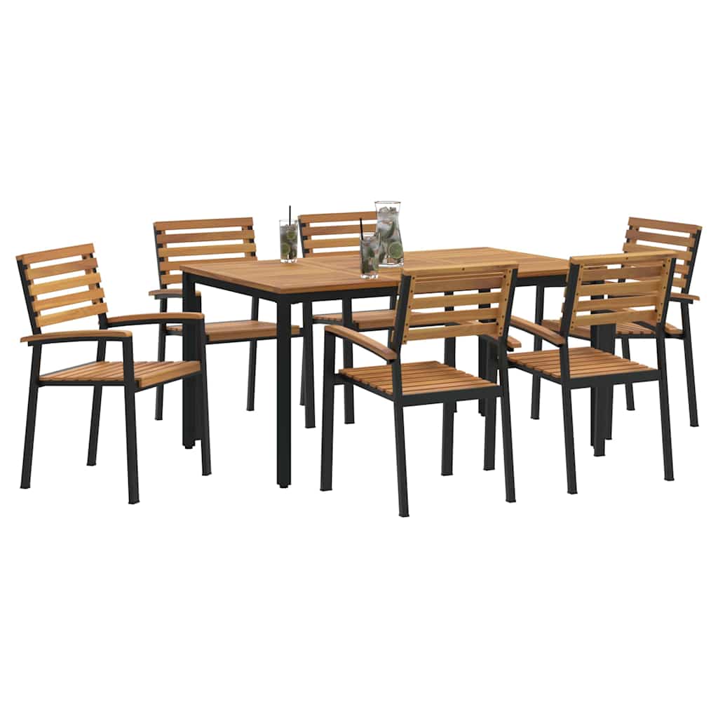 Set da Pranzo per Giardino 7 pcs Nero Legno di Acacia Massello