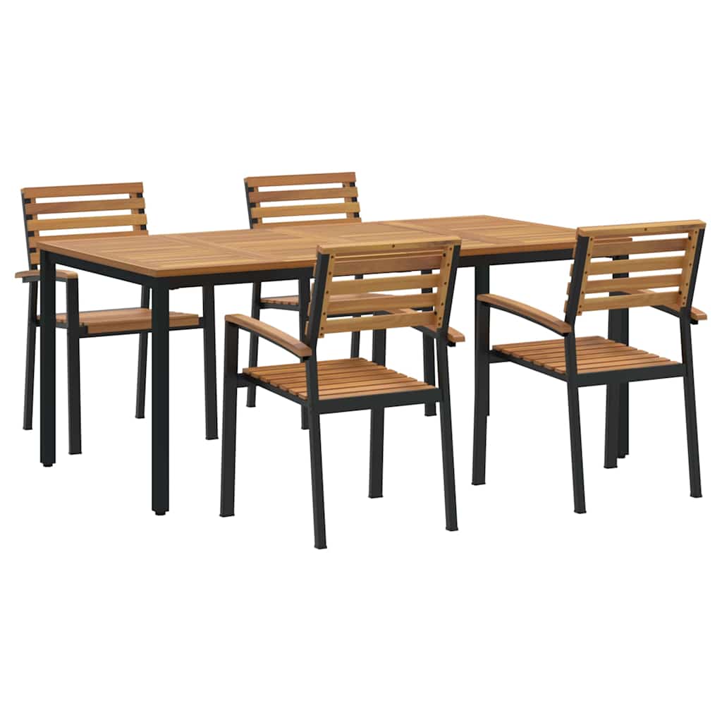 Set da Pranzo per Giardino 5 pcs Nero Legno di Acacia Massello