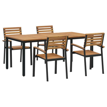 Set da Pranzo per Giardino 5 pcs Nero Legno di Acacia Massello