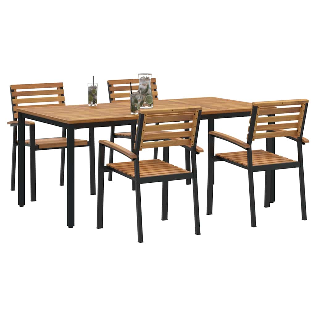 Set da Pranzo per Giardino 5 pcs Nero Legno di Acacia Massello