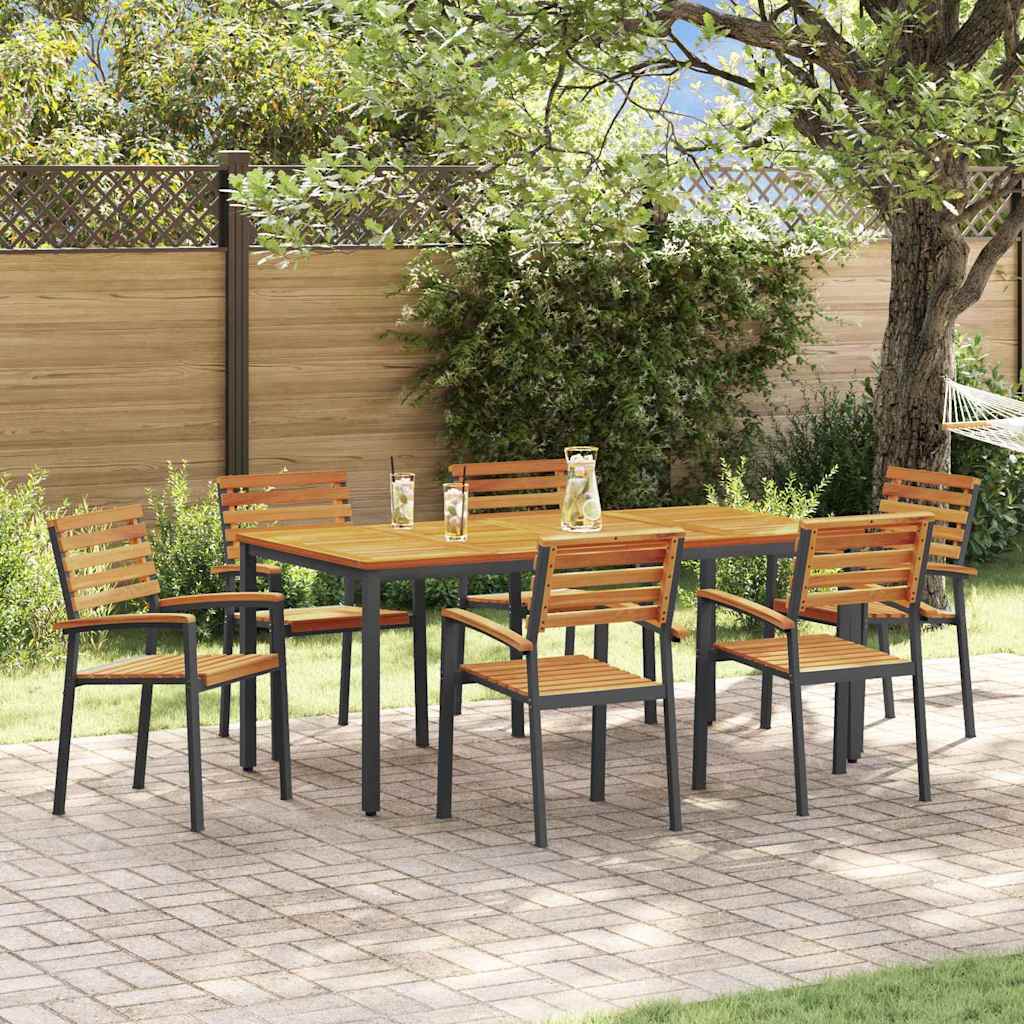 Set da Pranzo per Giardino 7 pcs Nero Legno di Acacia Massello