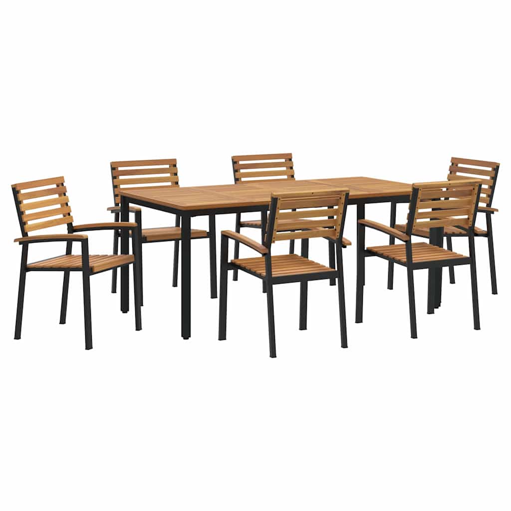 Set da Pranzo per Giardino 7 pcs Nero Legno di Acacia Massello