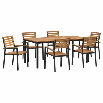 Set da Pranzo per Giardino 7 pcs Nero Legno di Acacia Massello