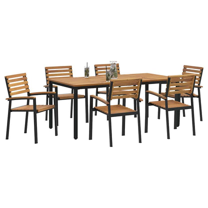 Set da Pranzo per Giardino 7 pcs Nero Legno di Acacia Massello