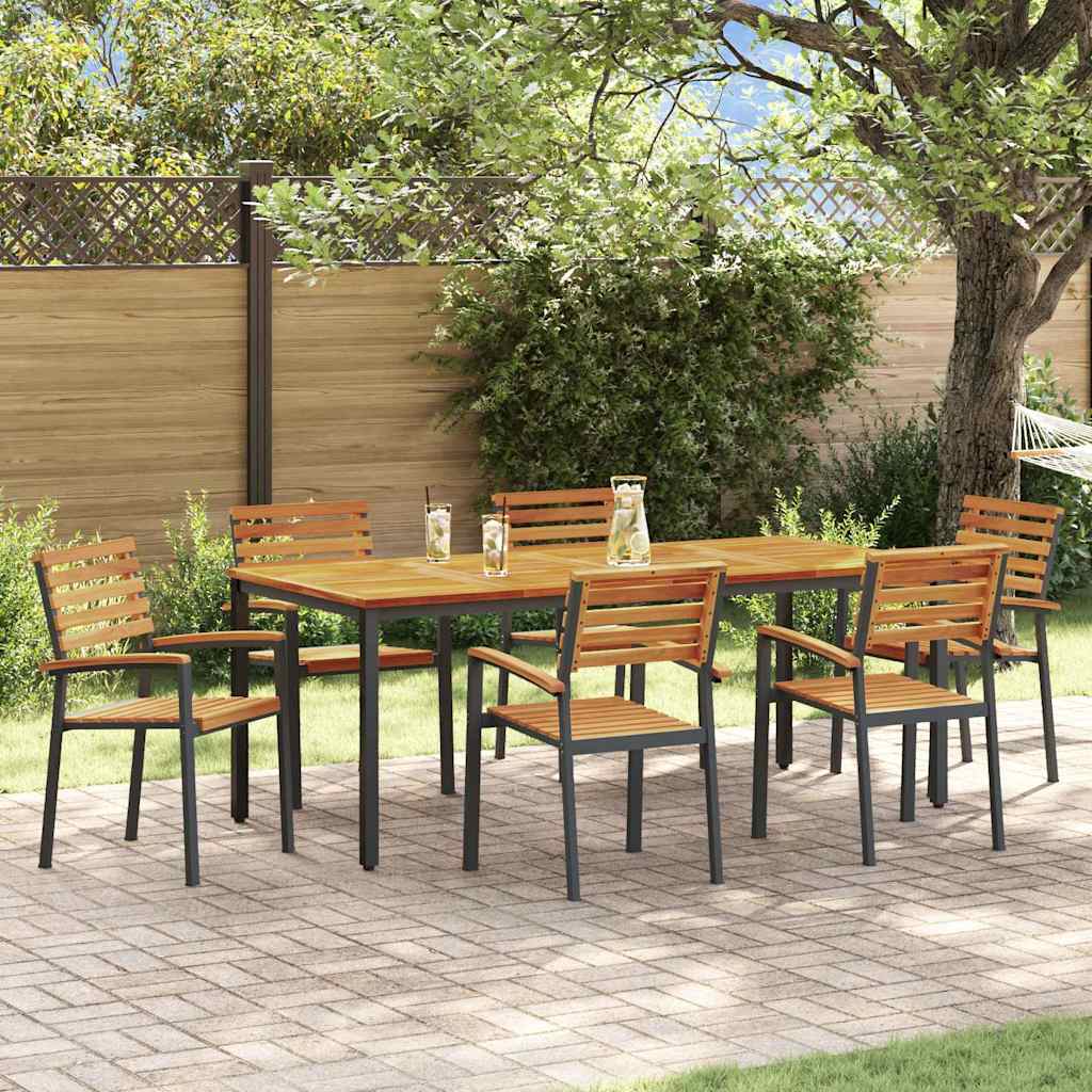 Set da Pranzo per Giardino 7 pcs Nero Legno di Acacia Massello