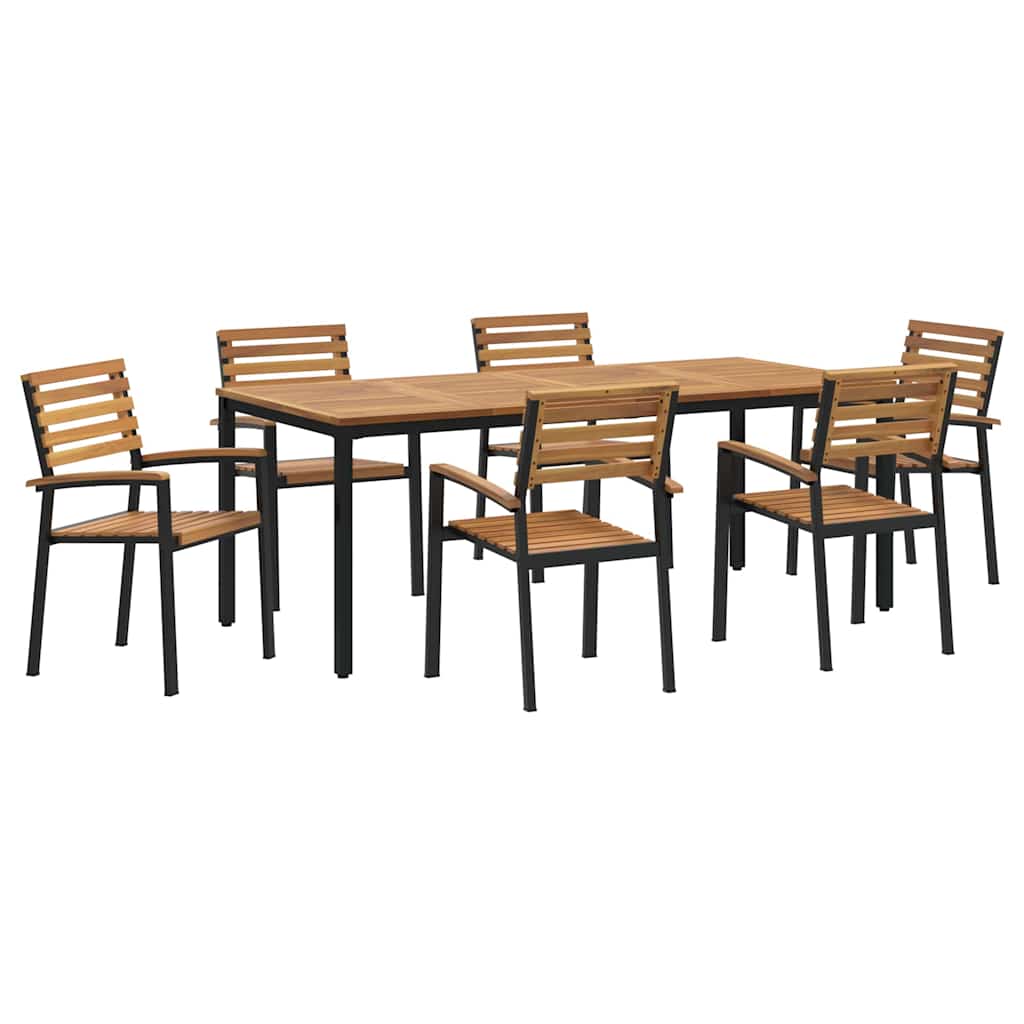 Set da Pranzo per Giardino 7 pcs Nero Legno di Acacia Massello