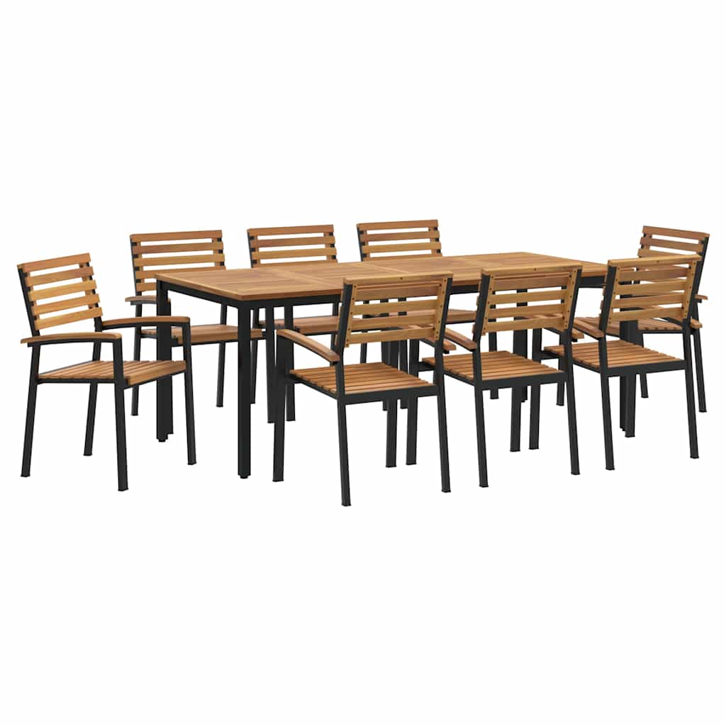 Set da Pranzo per Giardino 9 pcs Nero Legno di Acacia Massello