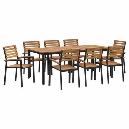 Set da Pranzo per Giardino 9 pcs Nero Legno di Acacia Massello