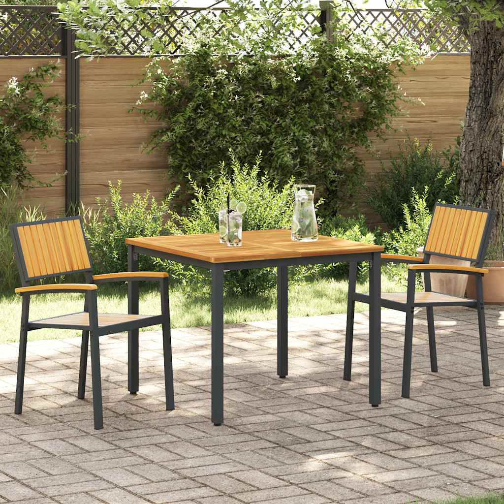 Set da Pranzo per Giardino 3 pcs Nero Legno di Acacia Massello