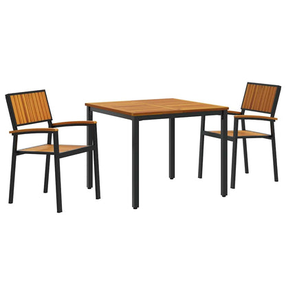 Set da Pranzo per Giardino 3 pcs Nero Legno di Acacia Massello