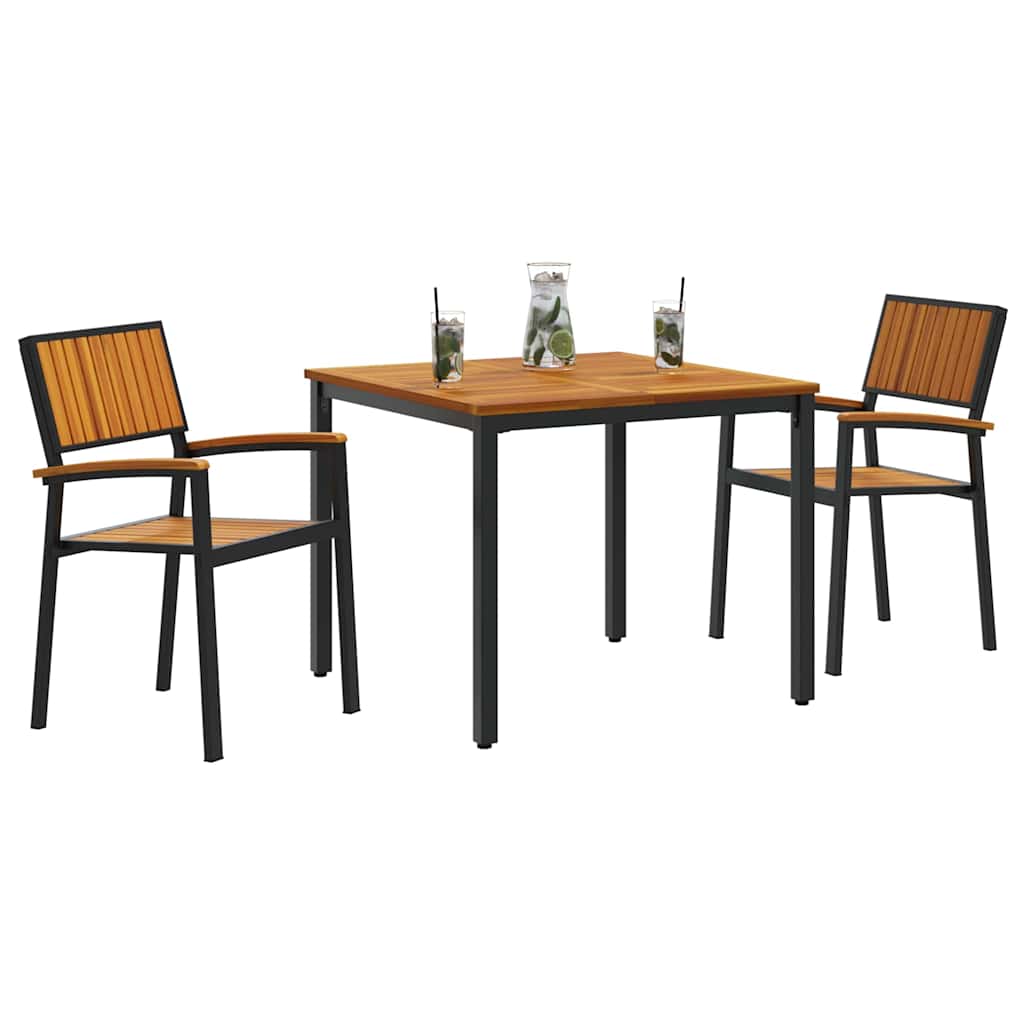 Set da Pranzo per Giardino 3 pcs Nero Legno di Acacia Massello