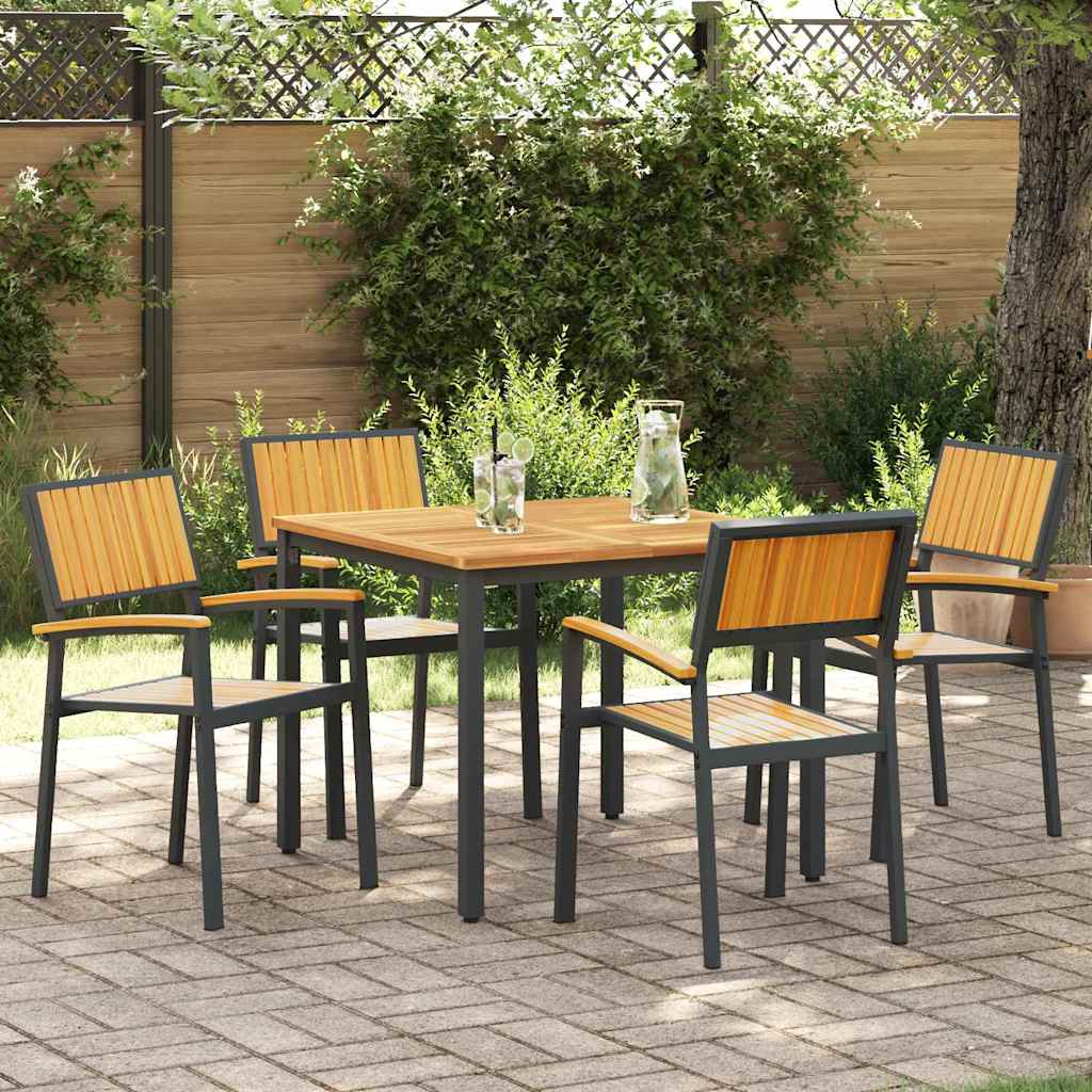 Set da Pranzo per Giardino 5 pcs Nero Legno di Acacia Massello