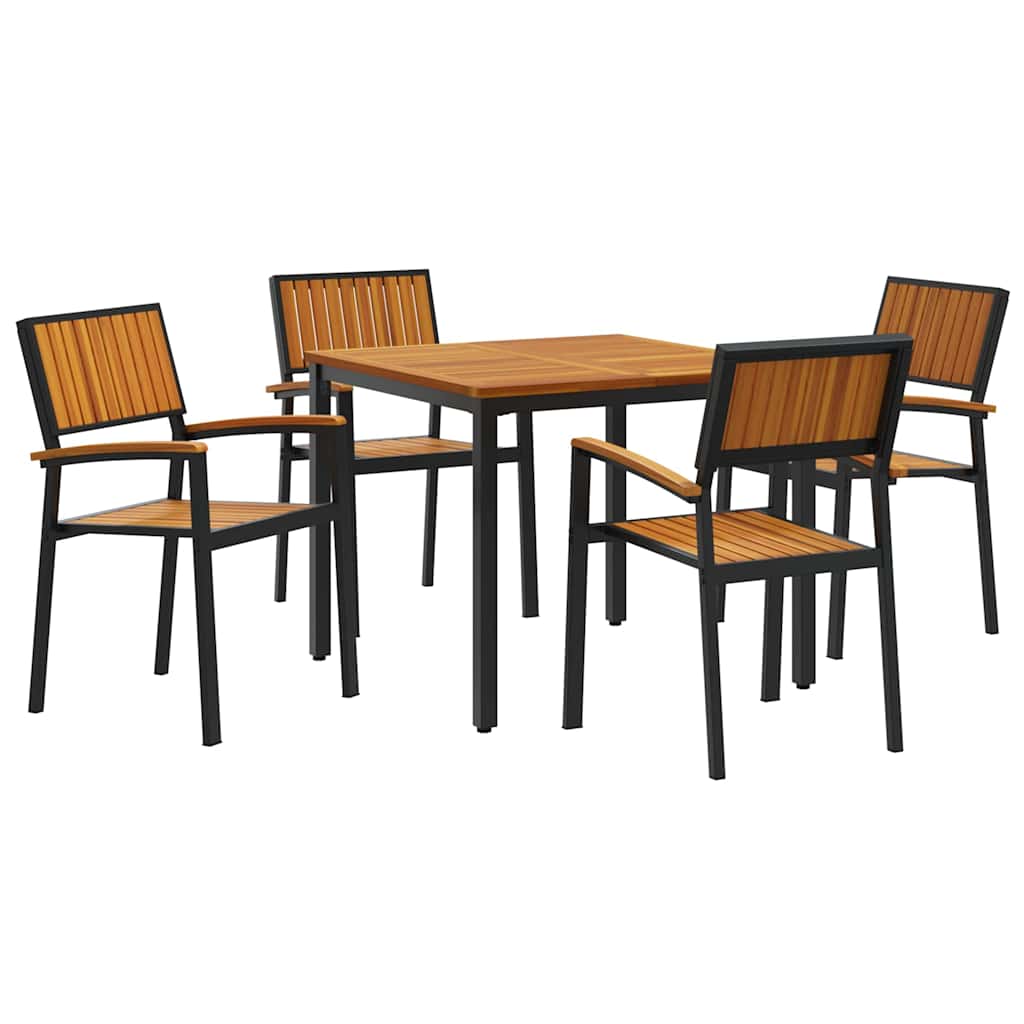 Set da Pranzo per Giardino 5 pcs Nero Legno di Acacia Massello