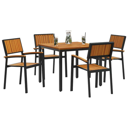Set da Pranzo per Giardino 5 pcs Nero Legno di Acacia Massello