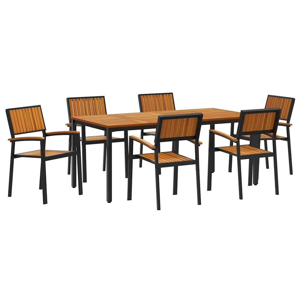 Set da Pranzo per Giardino 7 pcs Nero Legno di Acacia Massello