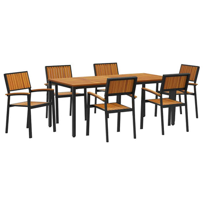 Set da Pranzo per Giardino 7 pcs Nero Legno di Acacia Massello