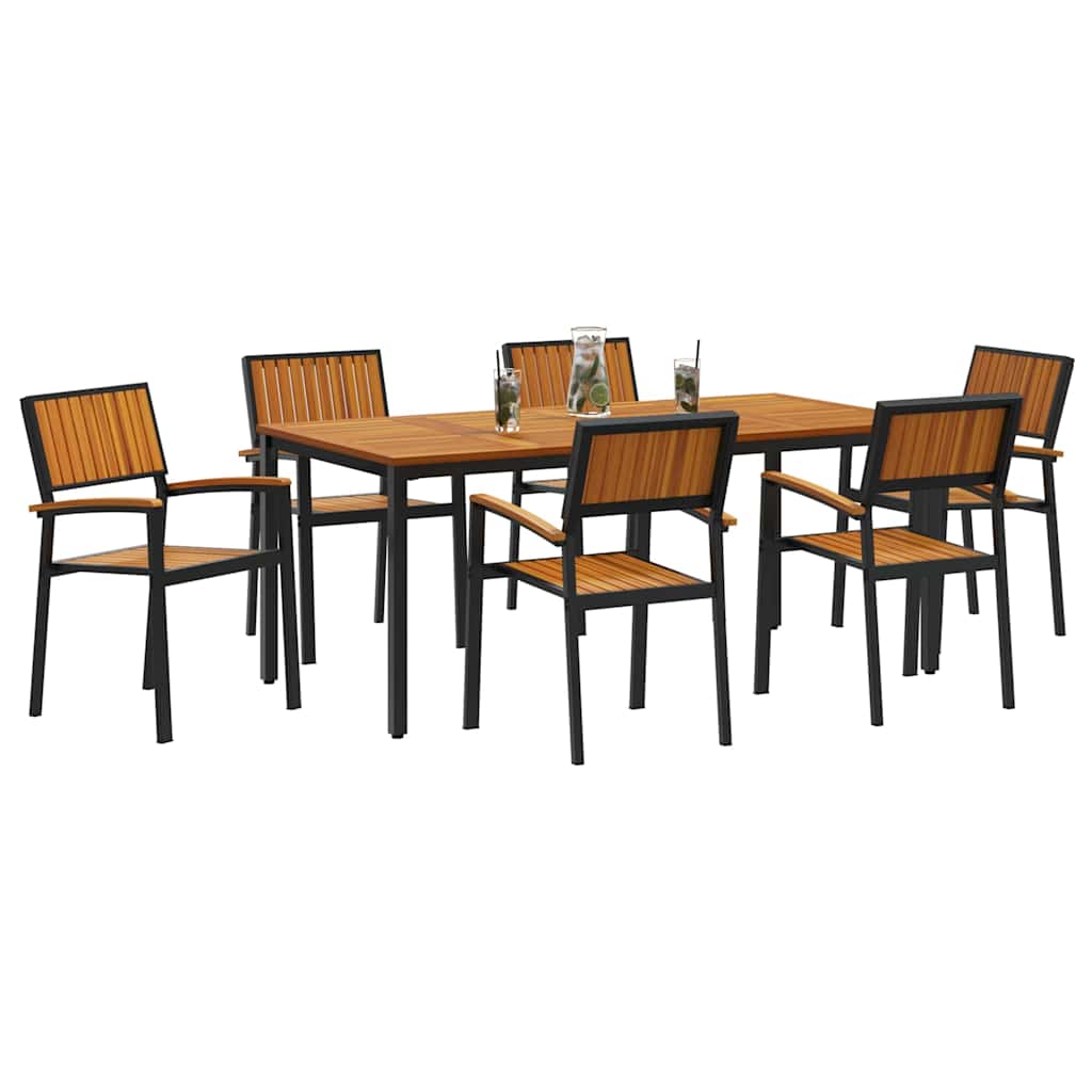 Set da Pranzo per Giardino 7 pcs Nero Legno di Acacia Massello