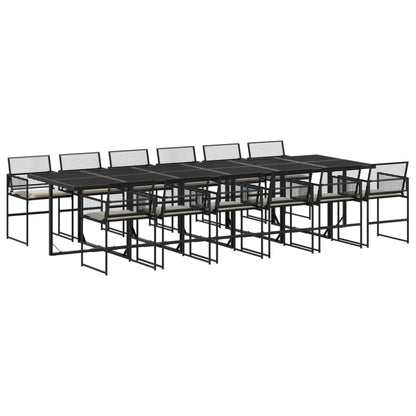 Set da Pranzo da Giardino 13pz con Cuscini Nero in Polyrattan