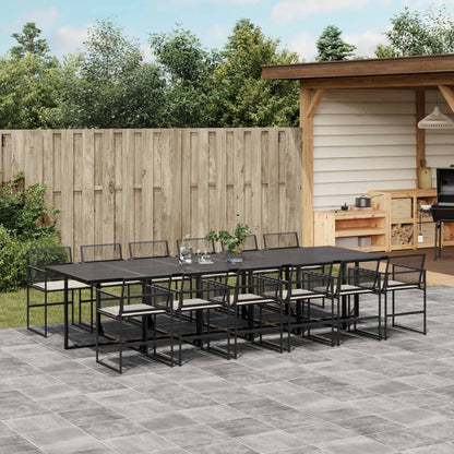Set da Pranzo da Giardino 13pz con Cuscini Nero in Polyrattan